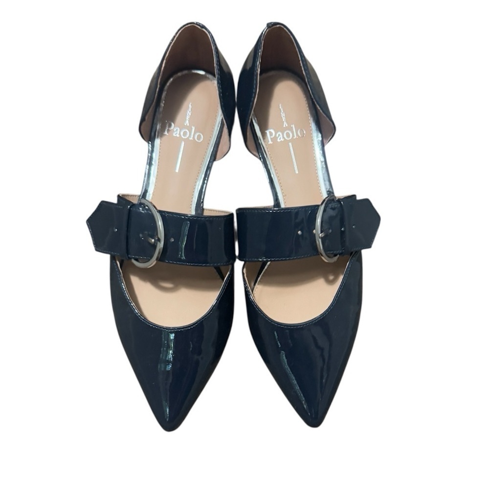 Linea Paolo Dean Navy Patent Leather Pointy Mary Jane Flats Buckle d'Orsay 6.5M - Picture 4 of 8
